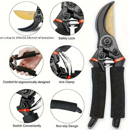 Professional Titanium Bypass Pruning Shears - 8.5\" Super Sharp Premium Garden Shears, Pruning Shears for Gardening, Garden Hedge Clippers, Handheld Pruners - Garden Scissors, Heavy Duty Tool