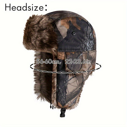 Camouflage Winter Trapper Hat Unisex Coldproof Fleece Ear Flap Hats Outdoor Hunting Hiking Bomber Hat For Women & Men