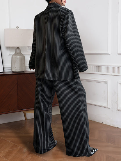 Large Size Women's Striped Long Sleeve Suit Jacket with V-Neck Vest and Trousers, Three-Piece Suit for Commuting and Parties
