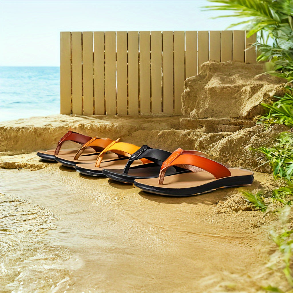MAGIC LIONS-Comfortable and Durable Brown Men'S Business Casual Slippers - Indoor/Outdoor Beach Sandals.Men'S Synthetic Thong Sandals, Casual Non Slip Flip-flops Shoes ToePost Sandals For Indoor Outdoor Beach, Spring And Summ