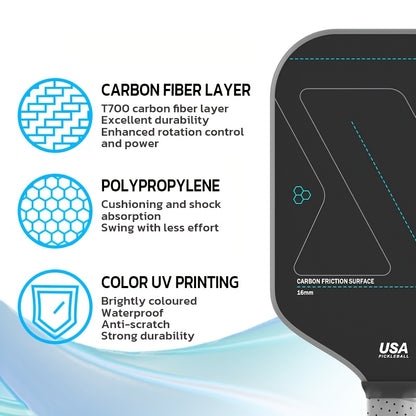 1pc T700 Carbon Fiber Pickleball Paddle, 16mm High-Friction Cloth Pattern Racket, Cold Pressed, Breathable & Comfortable Grip, Unisex-Adults, USA Approved