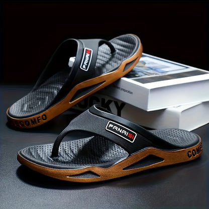 Men's Solid Color Street Style Lightweight Flip Flops, Comfy Non Slip Casual Durable Thong Sandals For Men's Summer Outdoor Activities