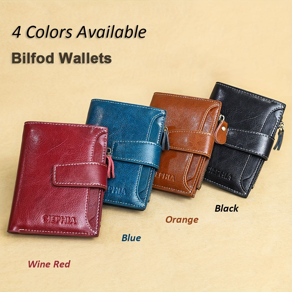 Genuine Leather RFID Blocking Wallet for Women - Stylish Bifold Card Holder with Detachable ID Window, Zipper Coin Pocket & Multiple Compartments, Red, Travel Accessory | Rfid Safe Wallet | Durable Leather, Card Holder Wallet