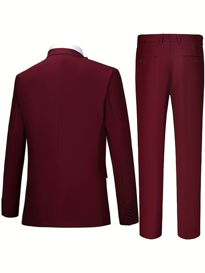 Men'S 3pcs Business Style Suit, Two Button Lapel Jacket Vest Trouser Set Solid Color Wedding Business Tuxedo Suit