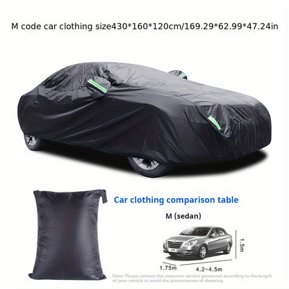 The Car Cover Is All Black With A 190T Silver-coated Fabric, Car Cover With Sun Protection, Polyester Reflective Strip Car Cover