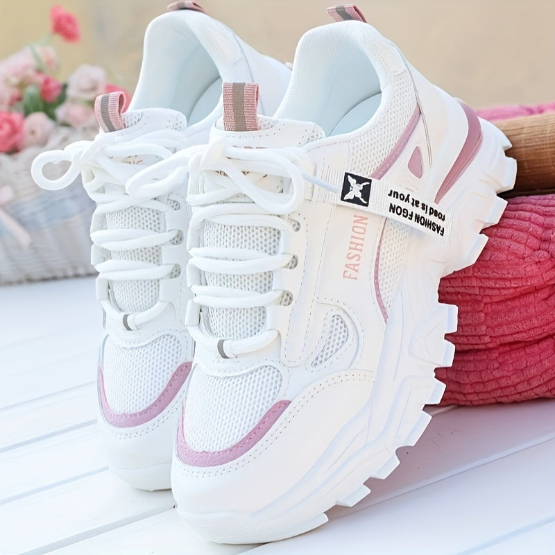 Breathable Mesh Women's Comfy Platform Sneakers, Trendy Casual Sports Shoes for Outdoor Running Trainers