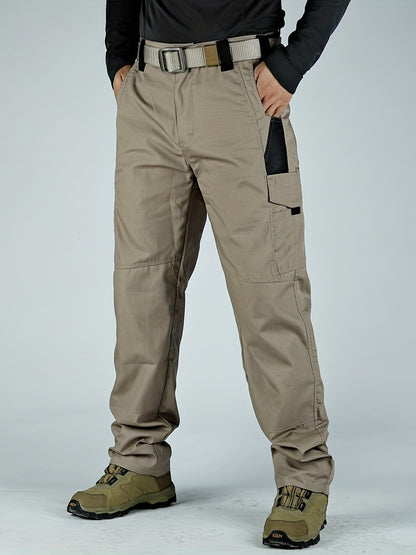 Men's Tactical Pants, Wear-Resistant Combat Training Multi-Pocket Water-Repellent Outdoor Pants, Polyester, Solid Color