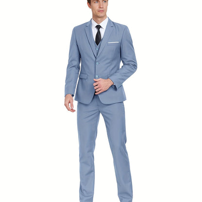 Men's Suits Set 3pcs Business Work Banquet Performance Travel Holiday Vacation Daily Birthday Gift Dress Tuxedo Jacket Coat Blazer Vest Pants Suit Set for Men Size XS-XXXL Wedding Season
