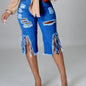 Trendy Distressed Denim Shorts with Fringe Hem for Women