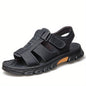 2023 New Men's Genuine Leather Casual Beach Sandals - Slip-On Adjustable Straps, Soft PU Sole, Breathable Summer Vacation Shoes for Driving & Outdoor Activities (Solid Color), Summer Sandals