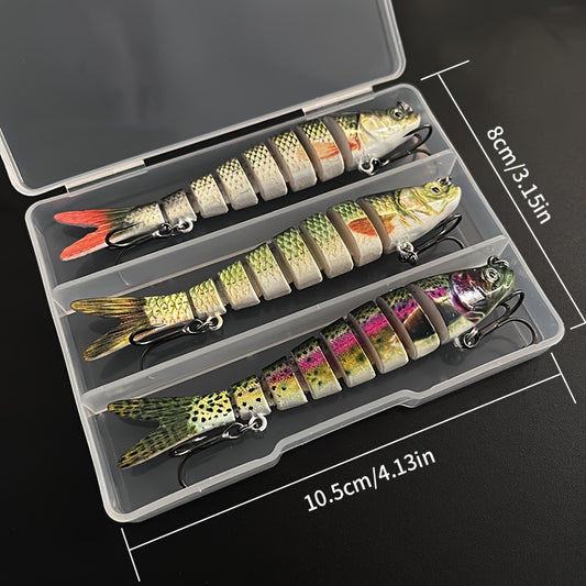 3pcs 10cm/10g Sinking Fishing Lure, Multi-section Bionic Bait With 2 Treble Hooks, ABS Plastic Fishing Bait