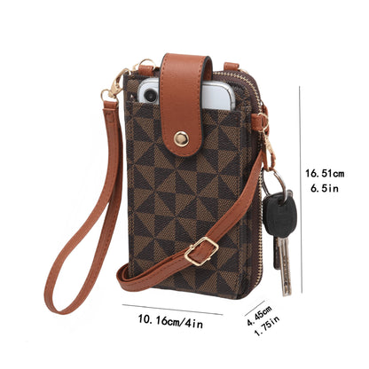 RAGSTO Women's Compact Crossbody Phone Wallet - Chic Mini Shoulder Bag with Adjustable Strap, Multiple Credit Card Slots & Zipper Closure, Black & Brown Geometric Pattern, Perfect Valentine's Day Gift for Her, Casual Crossbod