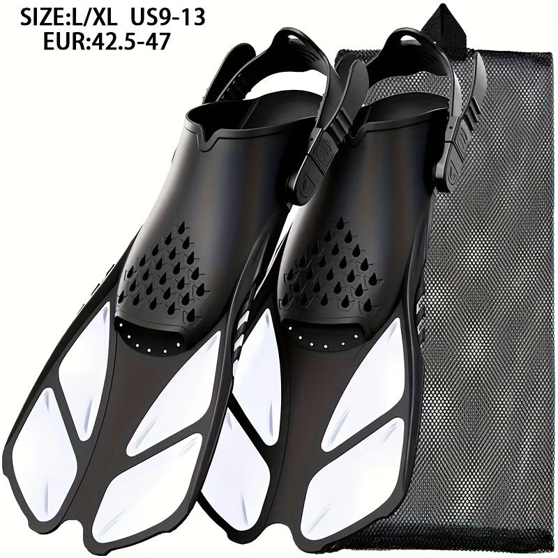 [Popular Choice] Qingsong Adjustable Snorkeling Fins with Buckles, Open Heel Design, Short Travel Swim Fins for Adults - Men and Women, Black