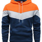 Mens Color Block Hooded Pullover Hoodie - Soft Slight Stretch Polyester Fabric, Long Sleeve, Regular Fit, Contrast Collar, Kangaroo Pocket, Hand Wash Only - Perfect Winter and Fall Streetwear Gift for Him