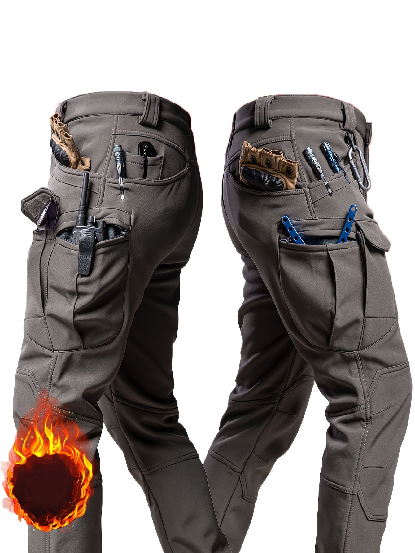 Men'S Outdoor Military Tactical Pants, Soft Shell Fleece Lined, Waterproof Windproof Warm Work Pants, Autumn/Winter Season, Polyester 90.70%, Spandex 9.30%, Solid Color, Sports Style, Regular Fit, Mid Waist, Woven Fabric, 320