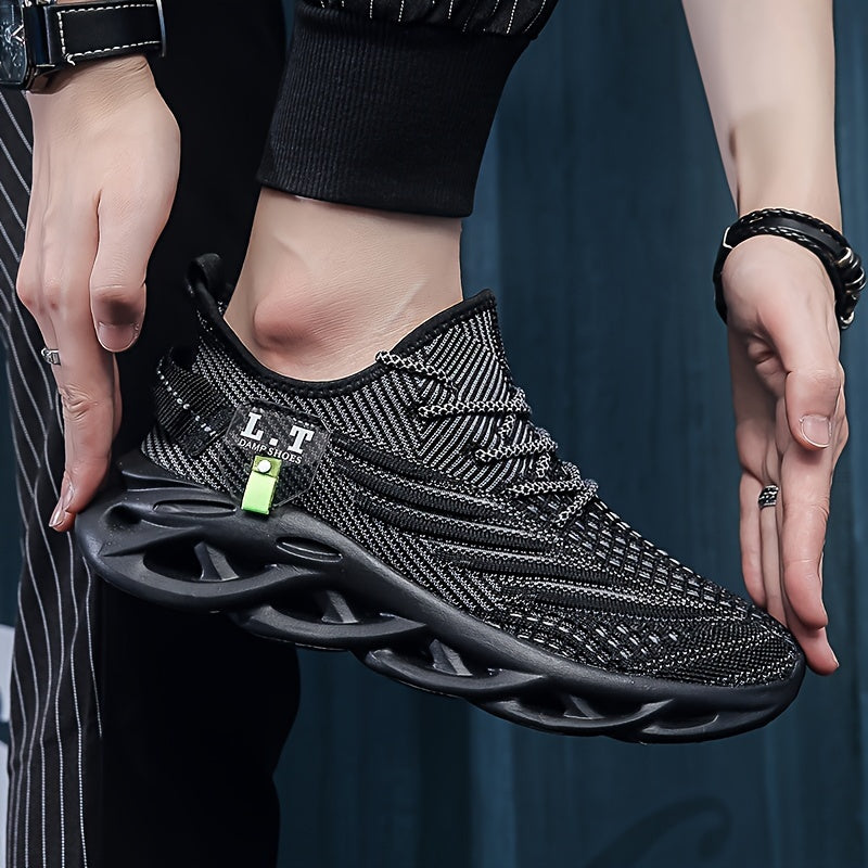 Men's Shock Absorption Blade Type Shoes, Breathable Lace Up Non-Slip Shoes For Jogging Walking