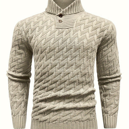 Men'S Casual Commuting Fashion Solid Texture Warm Lapel Sweater
