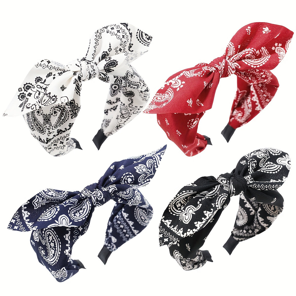 4PCS For A Set, Women's Multi-color Cashew Flower Fabric Bow Wide Edge Hair Accessories Headband, Fashionable Bosimi Style, Suitable For Daily Use