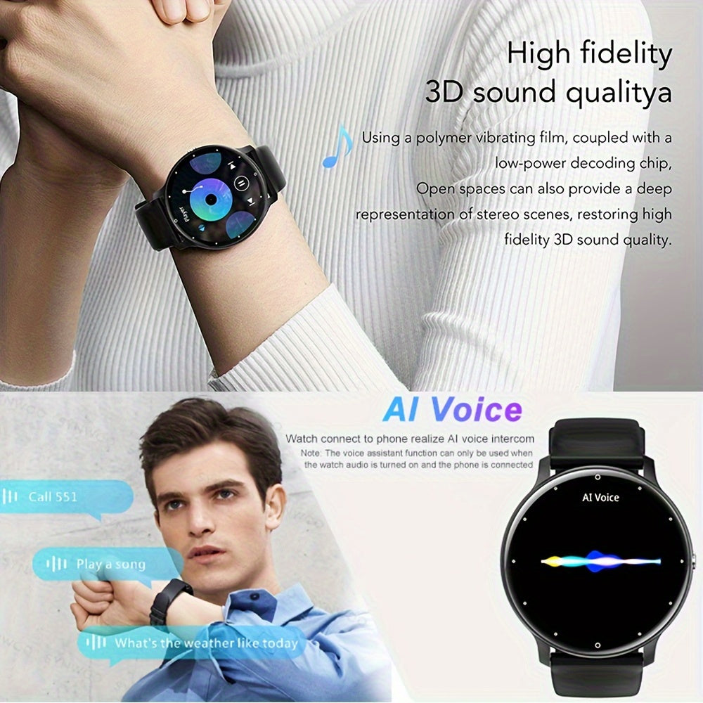 Synwoo Smart Watch for Men and Women - 3.25cm Full Touch Screen, Digital Display, Round Dial, Motion Tracker, Alarm Clock, Weather Update, Music Playback, Message Reminder, USB Charging, Rechargeable Lithium Polymer Battery,