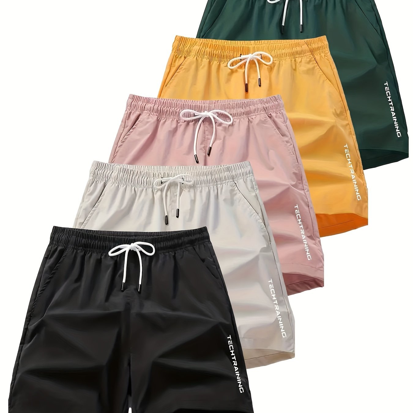 Polyester Non-Stretch Sports Style 5pcs 120g Alphabet Printed Shorts for Men, Loose Fit, Casual Wear, No Pocket, Not Waterproof, Basket Ball Sport