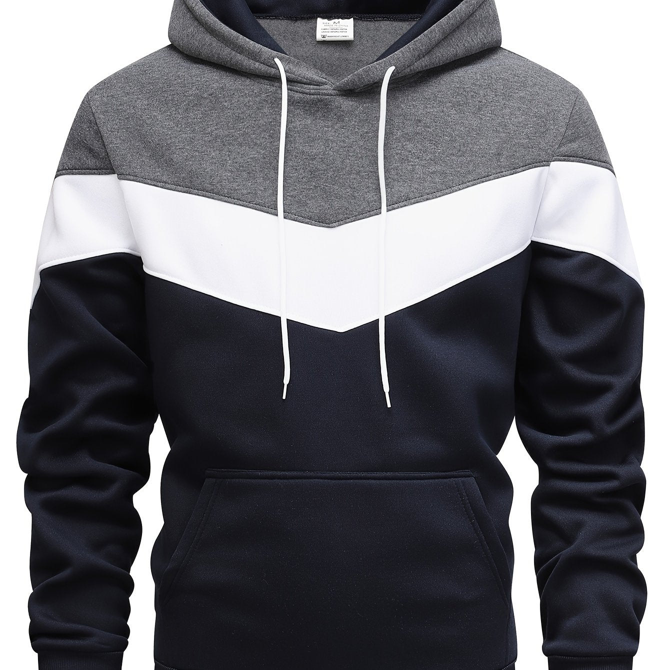 Mens Color Block Hooded Pullover Hoodie - Soft Slight Stretch Polyester Fabric, Long Sleeve, Regular Fit, Contrast Collar, Kangaroo Pocket, Hand Wash Only - Perfect Winter and Fall Streetwear Gift for Him