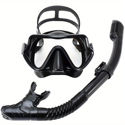 Unisex Premium Snorkeling Goggles with Wide-Angle View - Large Frame Silicone Mask & Anti-fog Breathing Tube Set for Comfortable, Leak-proof Diving Adventures