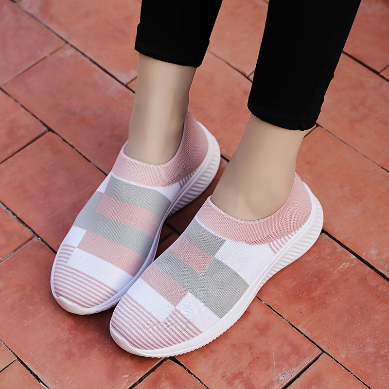 Women's Breathable Knit Sneakers, Casual Slip On Outdoor Shoes, Comfortable Low Top Shoes