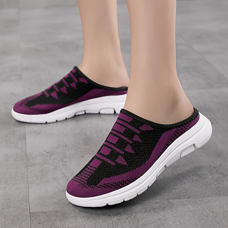 Women's Slip-On Sneakers, Casual Backless Walking Sports Shoes, Breathable & Lightweight Walking Mule Shoes, Plus Size