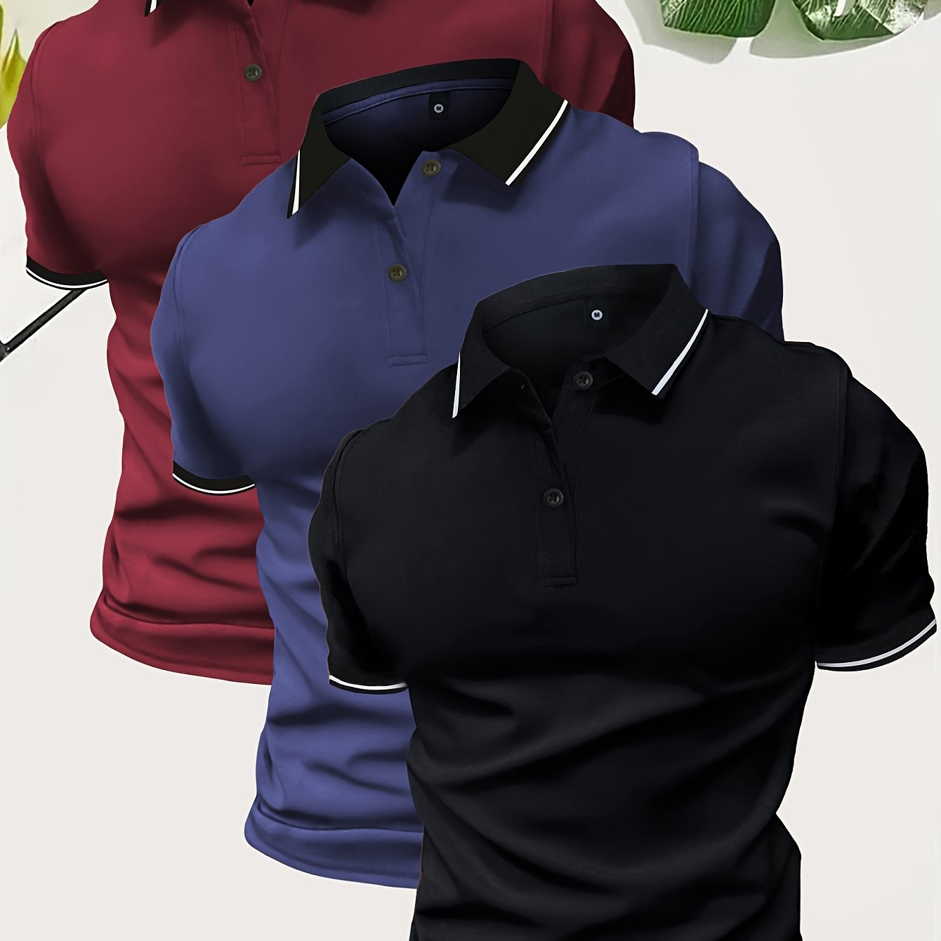 3Pcs Breathable Men's Golf Shirt, Regular Fit V-Neck Short Sleeve Casual T-Shirt for Summer