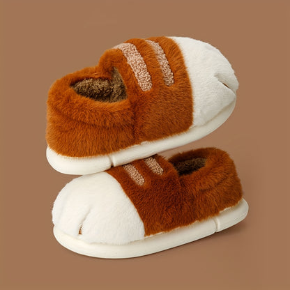 Winter Cartoon Cat Paw Style Women's Slippers for Home Warmth Men's Plush Flat Shoes