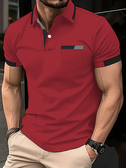 Elegant Men's Color Block Shirt - Casual & Stylish, Short Sleeve, Button Detail, Perfect for Home or Out