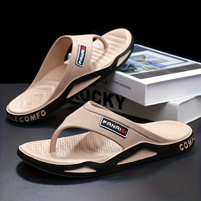 Men's Solid Color Street Style Lightweight Flip Flops, Comfy Non Slip Casual Durable Thong Sandals For Men's Summer Outdoor Activities