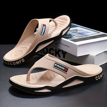 Men's Solid Color Street Style Lightweight Flip Flops, Comfy Non Slip Casual Durable Thong Sandals For Men's Summer Outdoor Activities