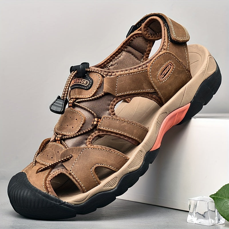 Sandals Men's Outdoor Leather Non-slip Casual Shoes Men's Head Layer Cowhide Summer Baotou Breathable Soft Bottom Beach Shoes Men