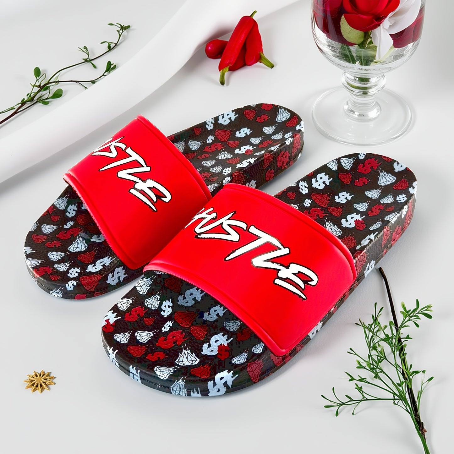 Men'S Hustle $$$ Printed Graphic Slide