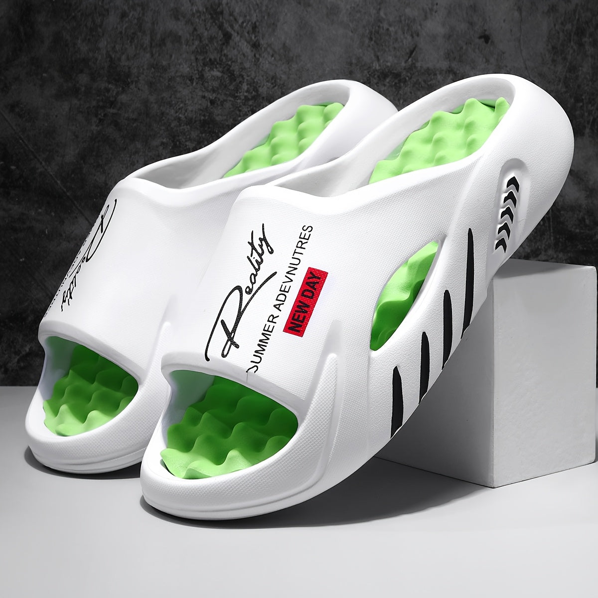 Summer Men'S Fashionable EVA Slippers, Pattern Printed Breathable Thick Soles, Convenient And Comfortable Massage Home Slippers, Outdoor Sports Sandals