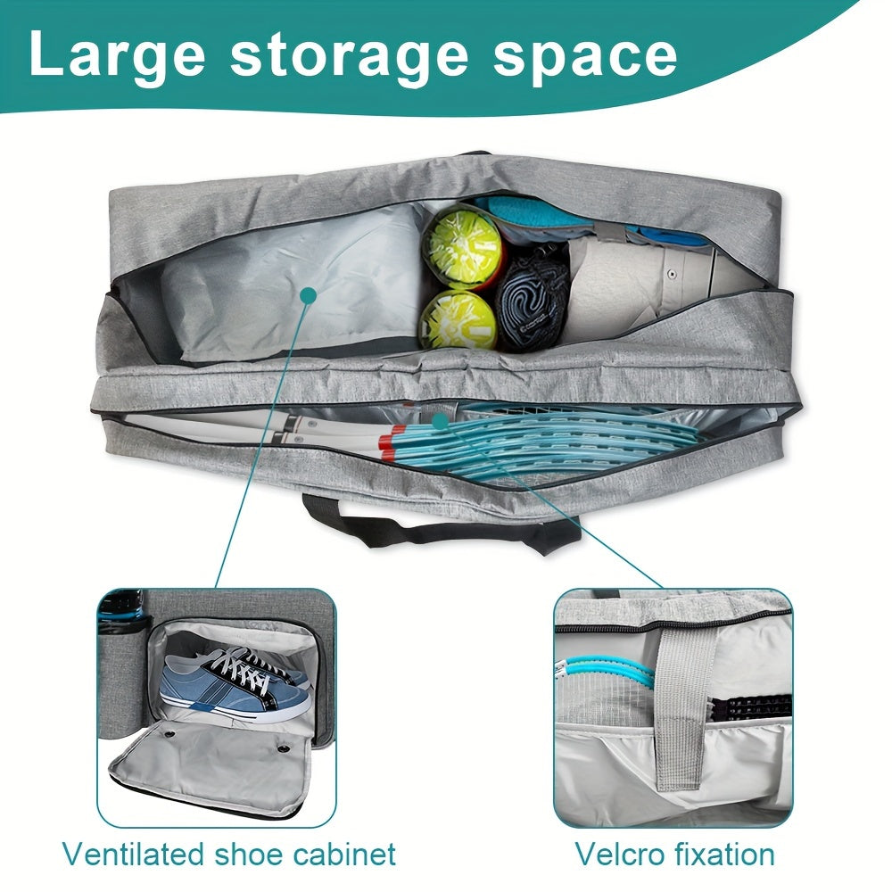 Tennis Racket Bag with Ventilated Shoe Compartment - Ideal for Badminton, Squash & Sports Gear Storage, Durable Polyester, Gray