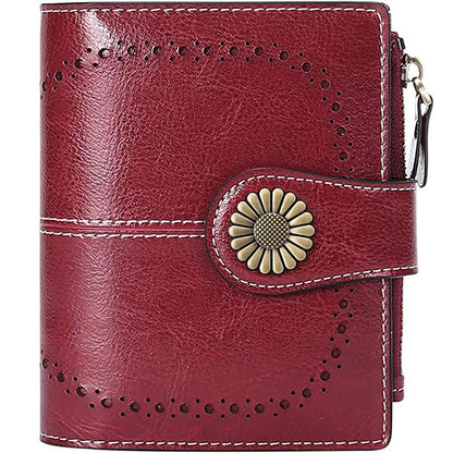 Women's Genuine Leather Short Wallet Card Holder, RFID Anti-theft Brush Coin Bag, Large Capacity Women's Credit Card Wallet with 18 Card Slots, 1 Coin Bag and 2 Cash Slots, Safely Store Cards and Cash, Fashionable and Elegant