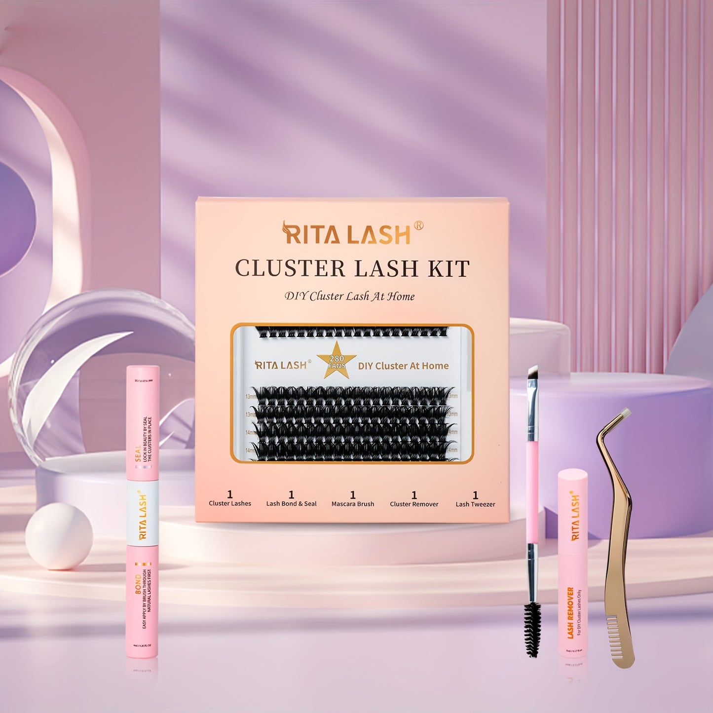 RITALASH DIY Lash Extension Kit, 280 Pcs Lash Clusters With Lash Bond And Seal, Mascara Brush Cluster Lash Glue Remover, Lash Applicator
