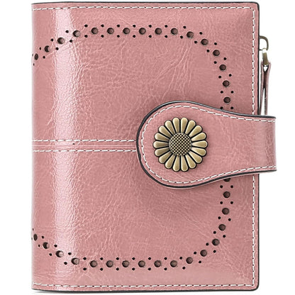 Women's Genuine Leather Short Wallet Card Holder, RFID Anti-theft Brush Coin Bag, Large Capacity Women's Credit Card Wallet with 18 Card Slots, 1 Coin Bag and 2 Cash Slots, Safely Store Cards and Cash, Fashionable and Elegant