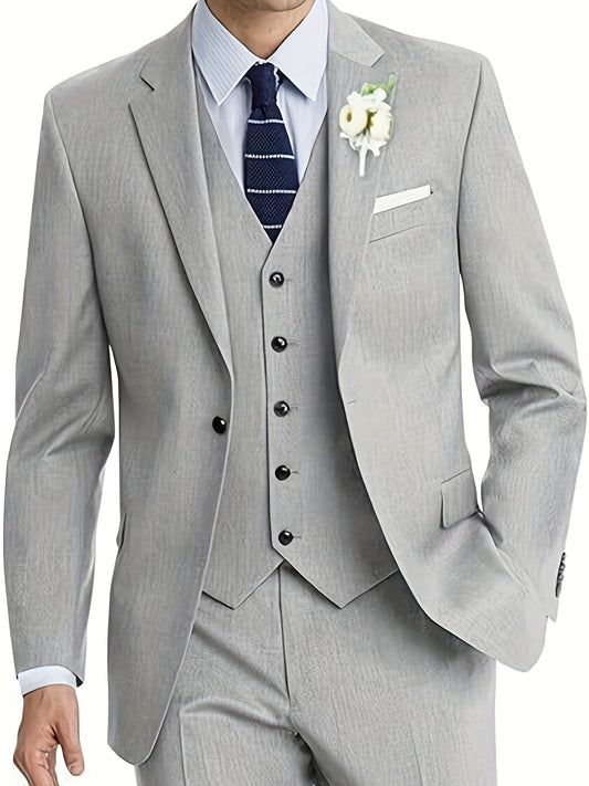 Lycody Men'S Suits 3pcs Light Gray Blazer Jacket Vest Pant Slim Fit Suit Set Two Buttons Business Men Suits Suitable For Wedding Dress Tux Suit Set Ceremony XS-3XL