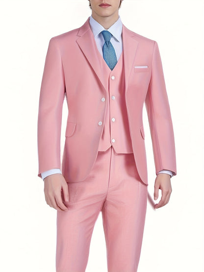 Pyiuhs Men's Suit 3pcs Wedding Party Suits 2 Buttons Slim Fit Tuxedo Set for Men Prom Casual Business for Man Jacket Blazer Vest Pant