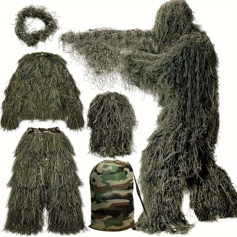 5-in-1 Ghillie Suit Pro - Blinds for Jungle Hunting, CS, Bird Watching, and Halloween Costume Prop - Ultimate Camouflage Clothing for Concealment and Versatility