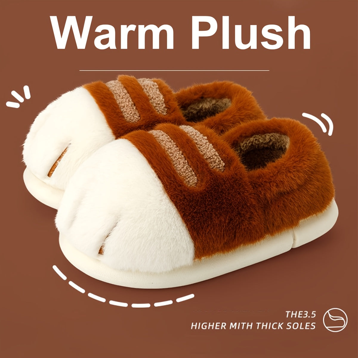 Winter Cartoon Cat Paw Style Women's Slippers for Home Warmth Men's Plush Flat Shoes