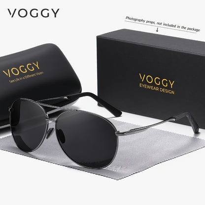 [Popular Choice] 1pc VOGGY Polarized Glasses, Oval Metal Frame with Spring Hinges, UV Protection for Men & Women, Ideal for Driving, Cycling, Fishing, Travel & Party Decor