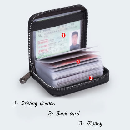 1pc, Stylish Large Capacity Multi-Slot Card Holder – Unisex Synthetic Leather Wallet with Detachable ID Window, Anti-Theft Zipper Closure, Compact Design in Black, Blue, Pink, Purple & More, Perfect Gift for Professionals,