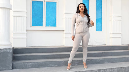Women Two Piece Outfits Workout Sets Bodycon Tracksuit Long Sleeve Zip Up Hoodie Jacket Jogger Matching Sweat Pants Set