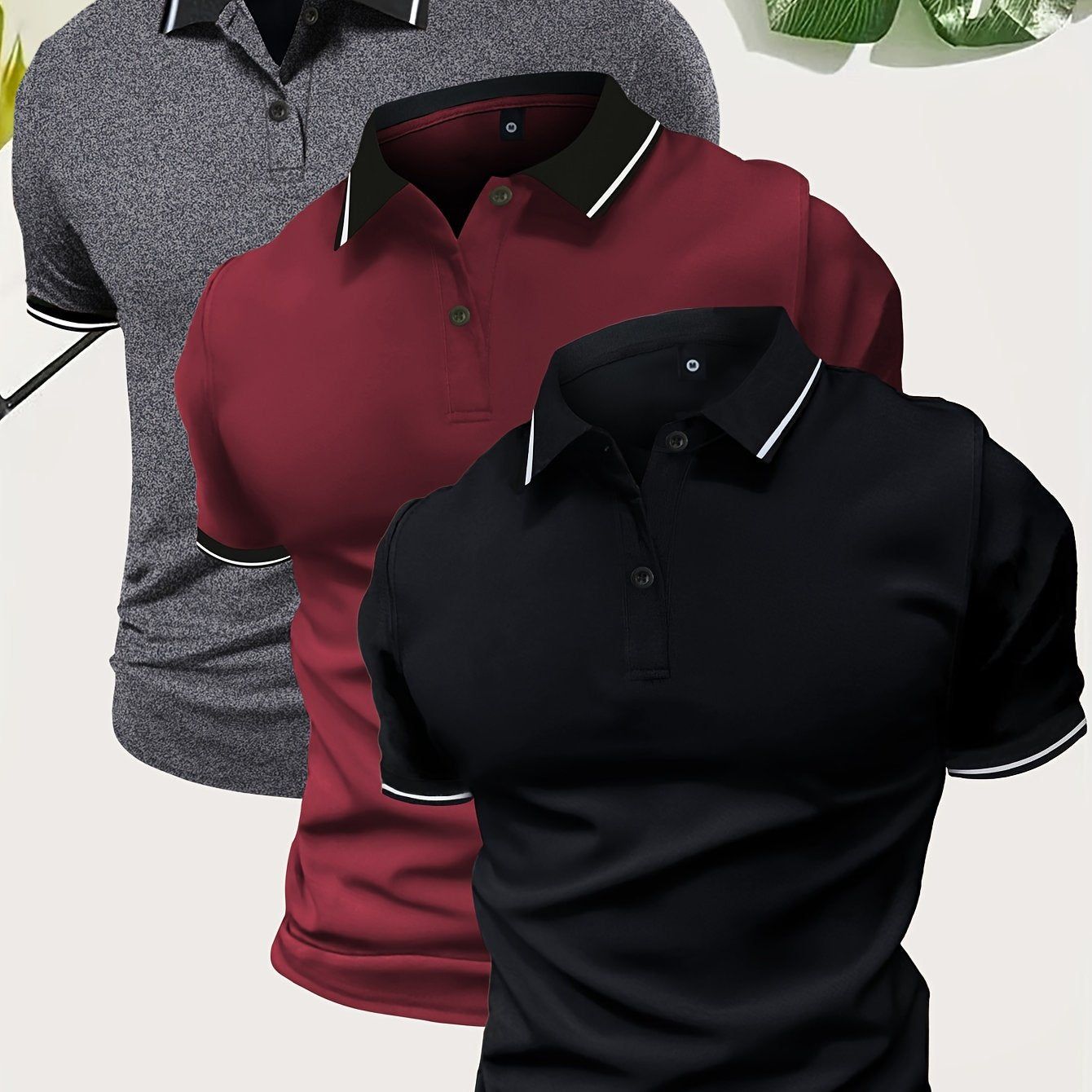 3Pcs Breathable Men's Golf Shirt, Regular Fit V-Neck Short Sleeve Casual T-Shirt for Summer