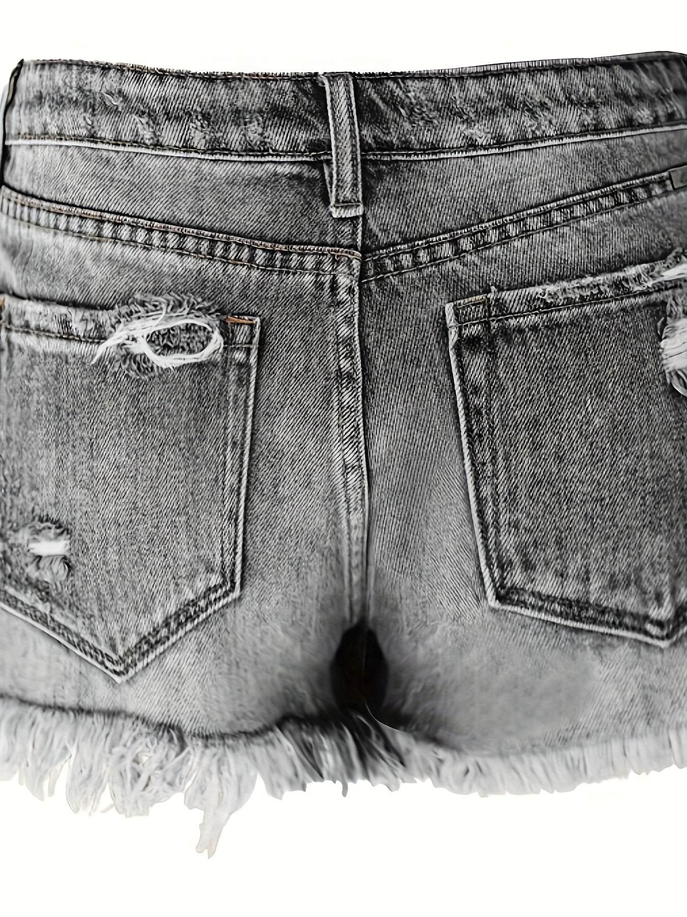 Ladies, Summer Mid-Waist Ripped Stretch Jeans, Shorts, Frayed Burrs, Burrs Hem, Casual Straight-Breasted Denim Shorts