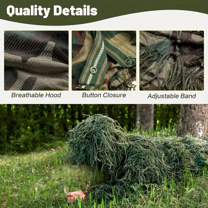 5-in-1 Ghillie Suit Pro - Blinds for Jungle Hunting, CS, Bird Watching, and Halloween Costume Prop - Ultimate Camouflage Clothing for Concealment and Versatility